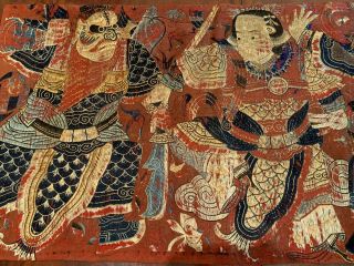 A Rare and Large Chinese Qing Dynasty Embroidered Folk Art Textile Panel. 2