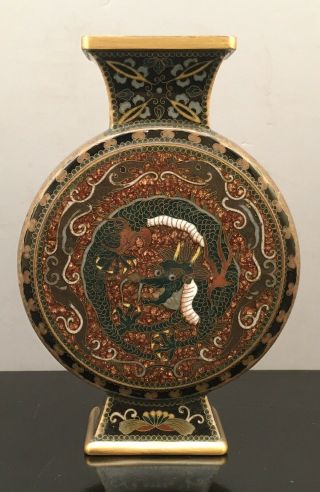 Important Japanese Meiji Cloisonne Vase - Flask With Gilded Wire & Wireless