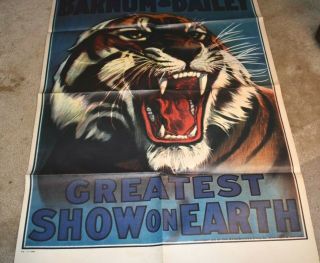 Rare 1916 Barnum & Bailey Circus Greatest Show On Earth Folded Poster,  Tiger