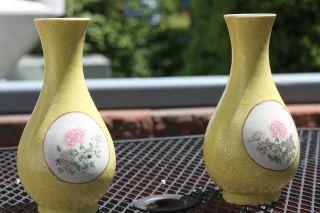 Chinese Porcelain Vases With Carved Yellow Ground Qianlong Mark