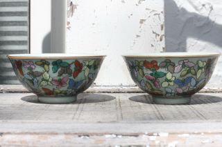 Chinese Famille Rose Bowl With Butterfly Motif Marked Qianlong