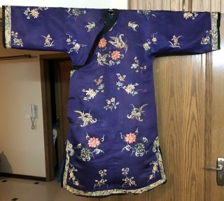 Antique Chinese Qing Dynasty Hand Embroidery Robe Chest 46” Length 49”