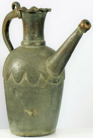 Rare Antique Persian Bronze Copper Vessel Watcher Pitcher Wine Jug Early Metal