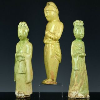 3 VERY RARE CHINESE STRAW GLAZED IMPERIAL ATTENDANT FIGURES SUI TANG DYNASTY 2