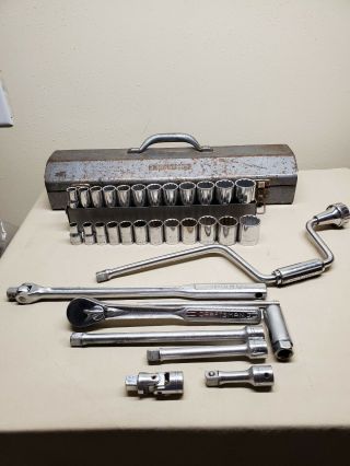 Vintage Craftsman =v= Series 1/2 Socket Set W/metal Tool Box,  Deepwell,  34pc