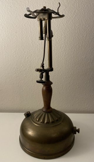 Vintage Coleman Quick Lite Brass Lantern Wood Stem - Camping Lamp Light Antique