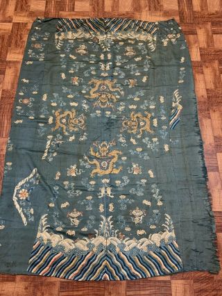 Rare Antique Qing Dynasty 19th Century Silk Embroidery Panel Of Dragon Robe