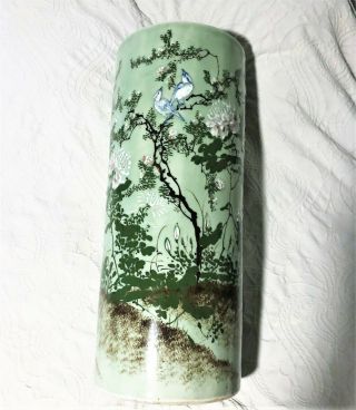 Antique 19thC Large CHINESE CELADON PORCELAIN UMBRELLA STAND POT vase 2