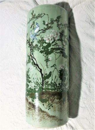 Antique 19thC Large CHINESE CELADON PORCELAIN UMBRELLA STAND POT vase 3