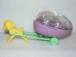 Vintage Hard Plastic Sheep Baby Lamb Pulling Large Egg Easter Candy Container