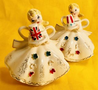 Happy 4th Of July British American Girl Figurines Lefton Vtg Usa England Japan