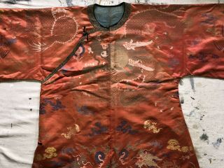 Fine Antique 18th/19thc Chinese Dragon Robe Brocade Silk Gold Thread Lishui
