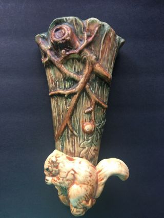 Vintage Weller Pottery Woodcraft 9 " Squirrel Wall Pocket