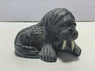 Vtg Large Wolf Soap Stone Sculpture Carved Walrus Hand Made In Canada