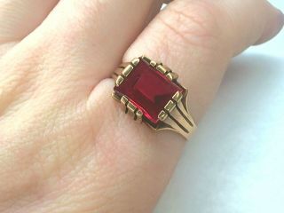 Vintage 10k Rose Gold Ring With Red Synthetic Stone Art Deco Ring