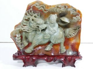 Authentic 8 - 5/8 " Natural Emerald Ice Jadeite Jade Carving Chinese Horse Dragon