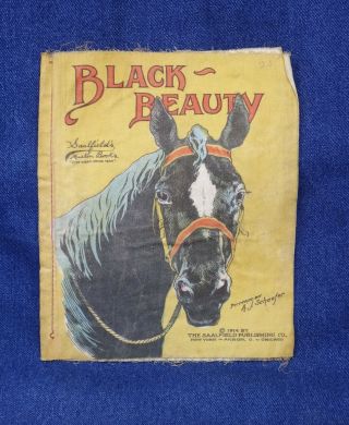 Antique 1914 Black Beauty Rag Cloth Childrens Book Horse Saalfield Muslin