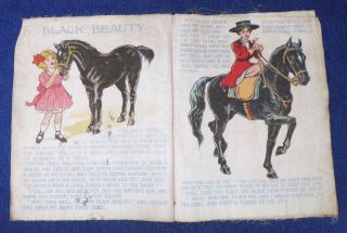 antique 1914 BLACK BEAUTY rag cloth childrens BOOK horse SAALFIELD MUSLIN 2