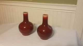 Antique Chinese Sang De Boeuf / Bulbous Monochrome Oxblood Vases C1900