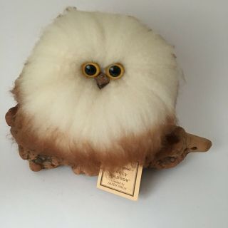 Vintage The Wooly Whooos Owl Whoos Wood Fluffy On Driftwood W/tag