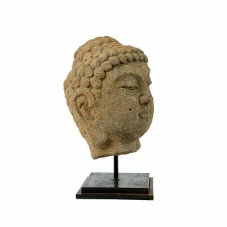 Chinese Ming Dynasty Stone Head Of Lord Buddha.  Size 14 Inches High.  10 Inches W