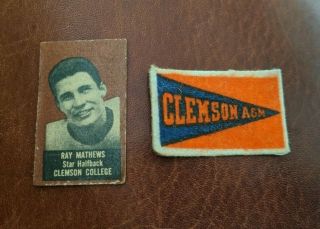 Vintage Clemson Ray Mathews Brown 1950 Topps Felt Back Football Card And Flag