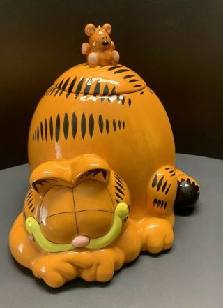 Vintage Rare Paws Garfield Cookie Jar With Pooky On Top.