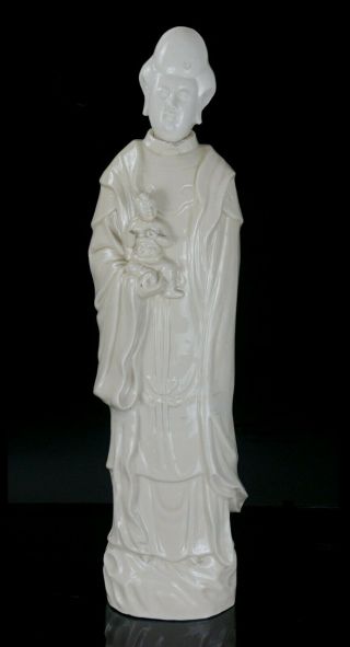 Huge 65cm Chinese Blanc De Chine Dehua Figure Of Guanyin & Boy Kangxi 17/18th C