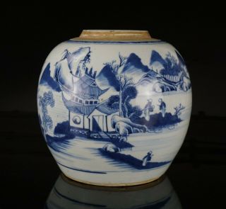 Large Antique Chinese Blue And White Porcelain Ginger Jar Vase 18th C Qing