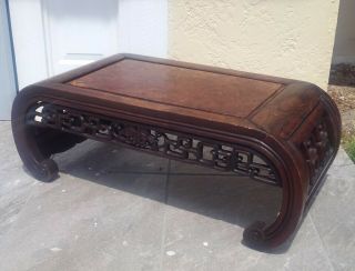 Antique Chinese Carved Hardwood Kang Table With Grape Design - Furniture