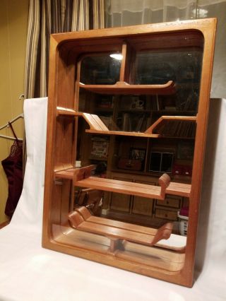Vintage Mcm Asian Hanging Curio Cabinet With Mirror Back.  Good For Kokeshi.