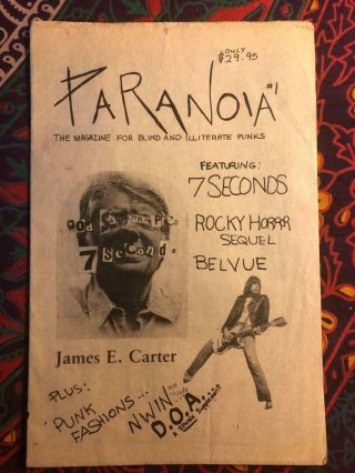 Paranoia 1 Punk Rock Zine Kbd Rocky Horror 7 Seconds D.  O.  A.  Hardcore Skeeno Vtg