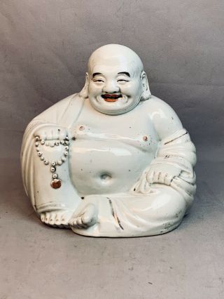 Large Antique Chinese Porcelain Buddha Budai Statue Famille Rose W/ Mark 19/20th