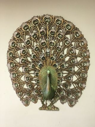 Vintage Burwood 4314 Large 3d Peacock Wall Hanging Gold & Green,  Cindition