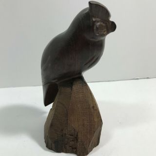 Vtg Carved Dark Wood Owl Figure Bookend Paperweight Mcm Mid Century