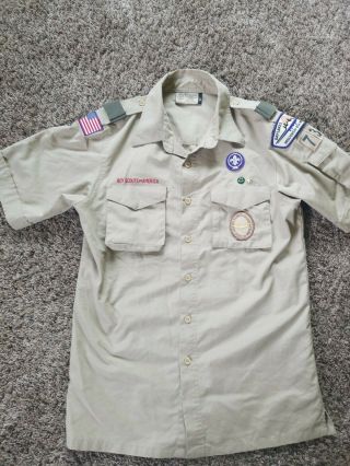 Boy Scout Bsa Uniform Shirt Mens Adult S Short Sleeve Tan Khaki 2nd Class Scout