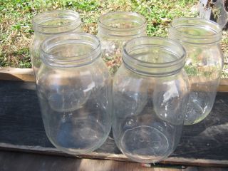 5 Pc Vintage Clear Glass Empty Bottle One Gallon Wide Mouth Jars No Lids