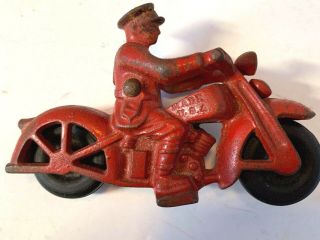 2 Hubley Cast Iron Red Motorcycle Cops Police Man 4 " And 3 " Set Of 2 Usa Vintage