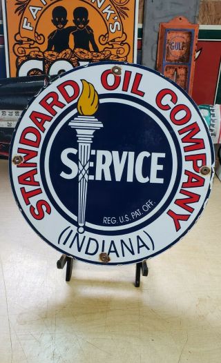 Standard Oil Company Porcelain Sign Vintage Petroleum Flame Gas Pump Plate