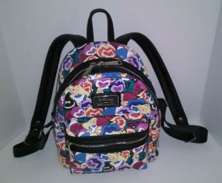 Disney Loungefly Alice In Wonderland Floral Mini Backpack Bag Purse - - Htf