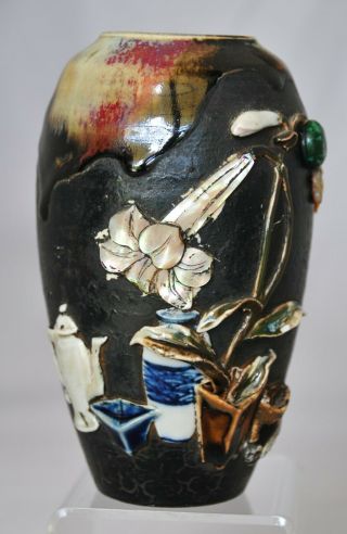 Rare Antique Japanese Meiji Sumida Gawa Inoue Ryosai Pottery Vase - 19th C.