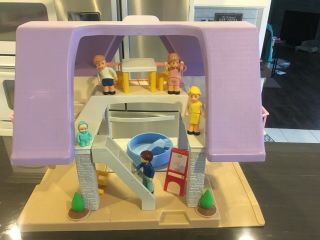 Vintage Little Tikes Purple Roof Doll House With Furniture And Family Rare