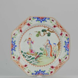 Antique Chinese 18c Famille Rose Octagonal Plate Figures Water Porcelain China