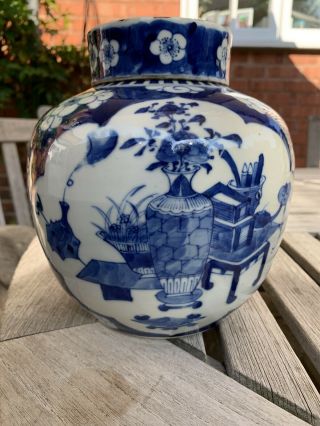 C19th Chinese B & W Prunus Ginger & Cover With Precious Objects Scenes