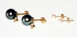 2x Pair Vintage 14k Yellow Gold Stud Earrings W Pearl & Diamond Accents (sar) 87