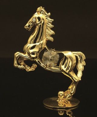 Swarovski Crystal Element Studded Stallion Figurine Display 24k Gold Plated
