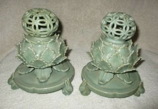 Two Korean Celadon Glazed Porcelain Incense Burners - Rabbit Feet -