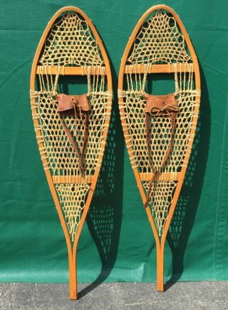 Vintage Faber Snowshoes 48x13 W/leather Old Style Bindings,  Labels