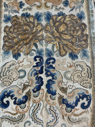 antique vtg chinese square silk embroidery panel forbidden stitch flowers bugs 2