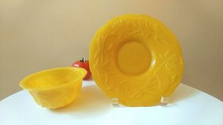 Antique Chinese Egg Yolk Yellow Peking Glass Bowl and Plate 2